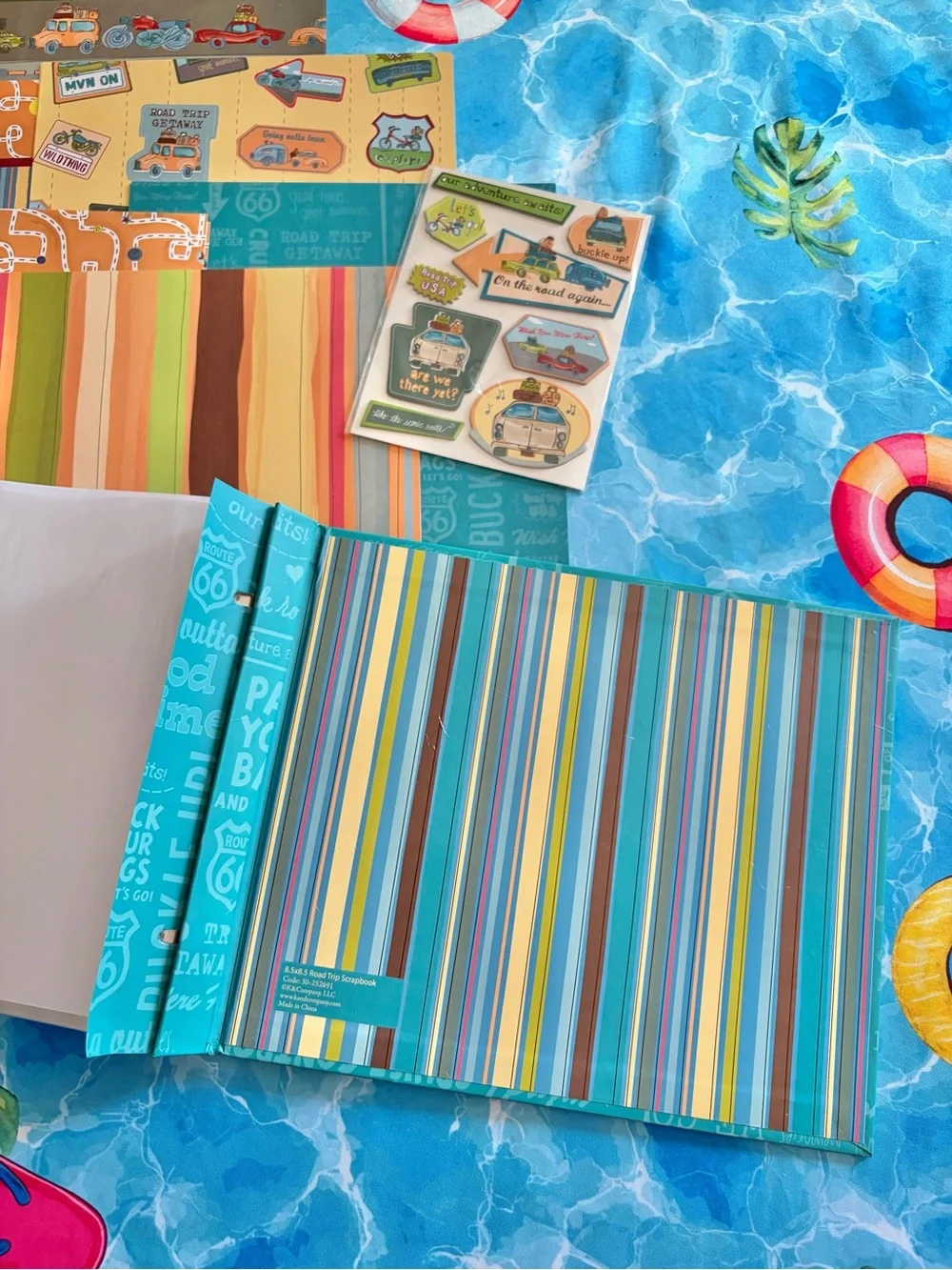 K&Company Travel Roadtrip Scrapbook Album & Paper, 8.5” x 8.5,” plus papers